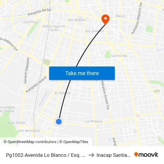 Pg1002-Avenida Lo Blanco / Esq. Las Quintas to Inacap Santiago Sur map