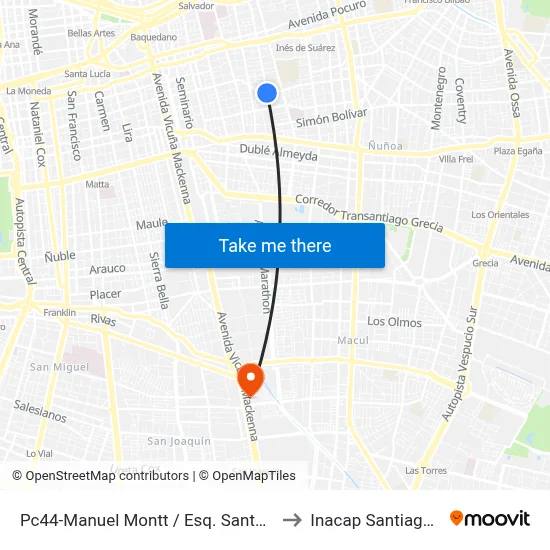 Pc44-Manuel Montt / Esq. Santa Isabel to Inacap Santiago Sur map