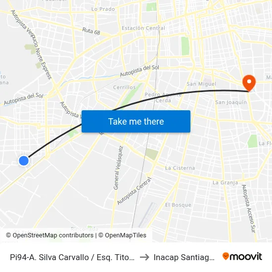 Pi94-A. Silva Carvallo / Esq. Tito Mundt to Inacap Santiago Sur map