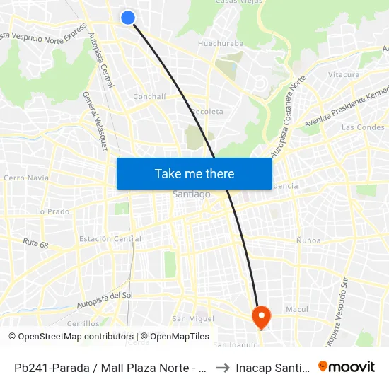 Pb241-Parada / Mall Plaza Norte - Los Libertadores to Inacap Santiago Sur map
