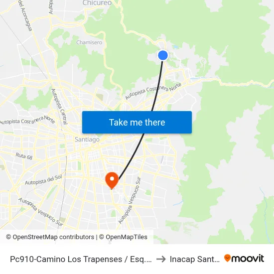 Pc910-Camino Los Trapenses / Esq. Golf De Manquehue to Inacap Santiago Sur map