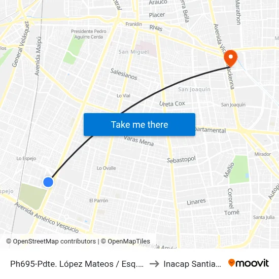 Ph695-Pdte. López Mateos / Esq. Hermosilla to Inacap Santiago Sur map
