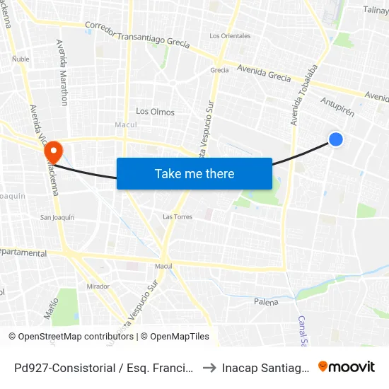 Pd927-Consistorial / Esq. Francisco Otta to Inacap Santiago Sur map