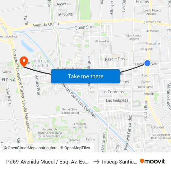 Pd69-Avenida Macul / Esq. Av. Escuela Agrícola to Inacap Santiago Sur map