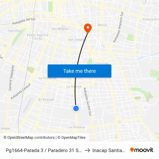 Pg1664-Parada 3 / Paradero 31 Santa Rosa to Inacap Santiago Sur map