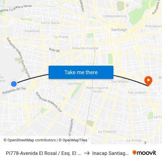 Pi778-Avenida El Rosal / Esq. El Rosedal to Inacap Santiago Sur map