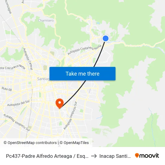 Pc437-Padre Alfredo Arteaga / Esq. Cmte. Malbec to Inacap Santiago Sur map