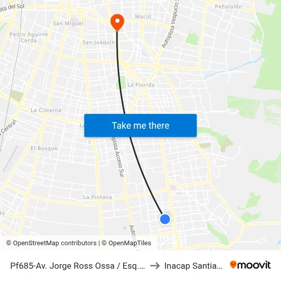 Pf685-Av. Jorge Ross Ossa / Esq. Coquimbo to Inacap Santiago Sur map