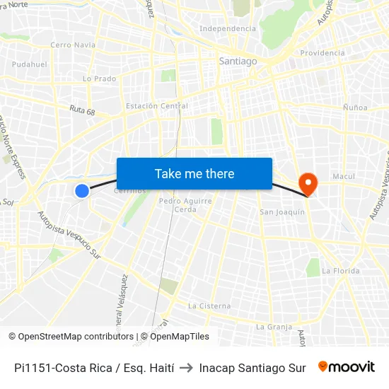 Pi1151-Costa Rica / Esq. Haití to Inacap Santiago Sur map