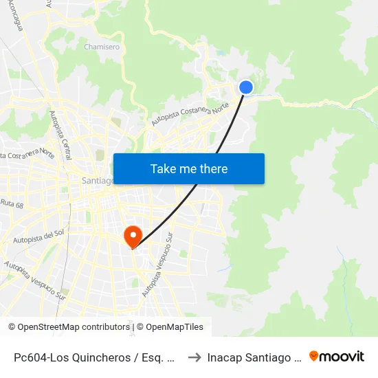 Pc604-Los Quincheros / Esq. Maira to Inacap Santiago Sur map