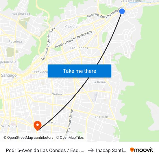 Pc616-Avenida Las Condes / Esq. Sn. Fco. De Asís to Inacap Santiago Sur map