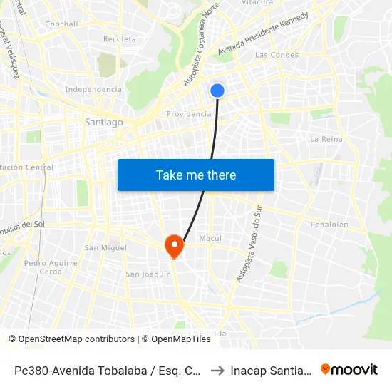 Pc380-Avenida Tobalaba / Esq. Carmen Sylva to Inacap Santiago Sur map