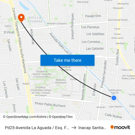 Pd25-Avenida La Aguada / Esq. Froilán Roa to Inacap Santiago Sur map