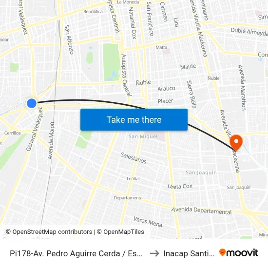 Pi178-Av. Pedro Aguirre Cerda / Esq. Manuel Chacón to Inacap Santiago Sur map