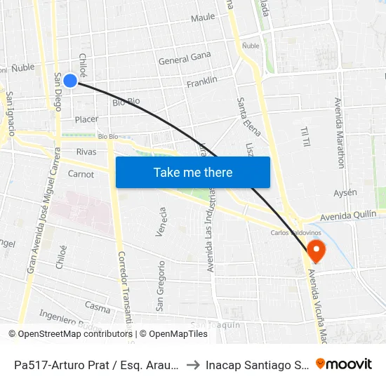 Pa517-Arturo Prat / Esq. Arauco to Inacap Santiago Sur map