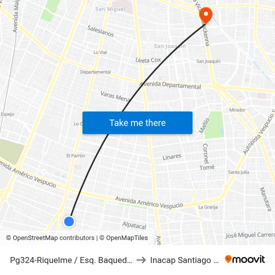 Pg324-Riquelme / Esq. Baquedano to Inacap Santiago Sur map