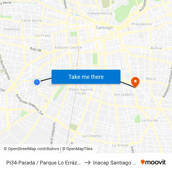 Pi34-Parada / Parque Lo Errázuriz to Inacap Santiago Sur map