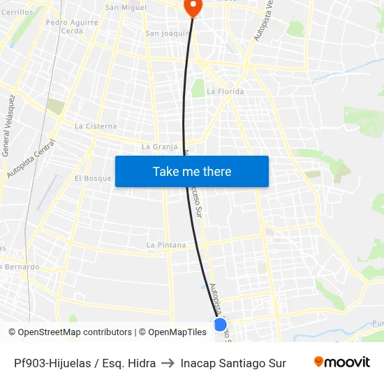 Pf903-Hijuelas / Esq. Hidra to Inacap Santiago Sur map