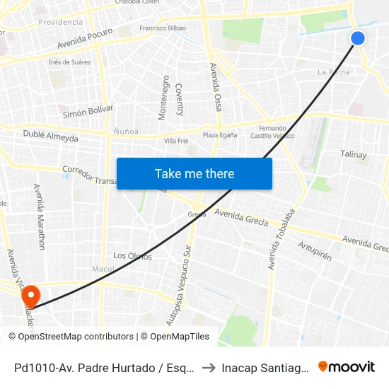 Pd1010-Av. Padre Hurtado / Esq. Helsby to Inacap Santiago Sur map