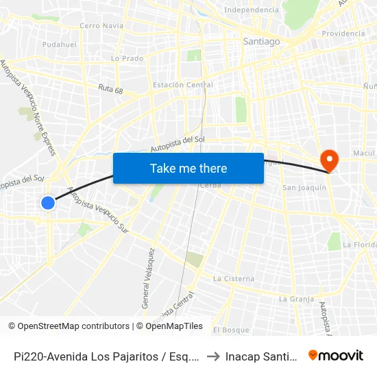 Pi220-Avenida Los Pajaritos / Esq. Avenida Chile to Inacap Santiago Sur map