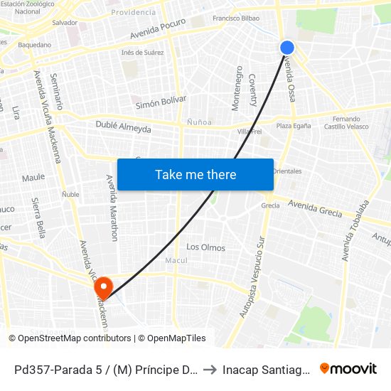 Pd357-Parada 5 / (M) Príncipe De Gales to Inacap Santiago Sur map