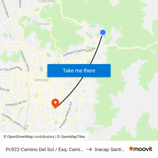 Pc922-Camino Del Sol / Esq. Camino Del Yunque to Inacap Santiago Sur map