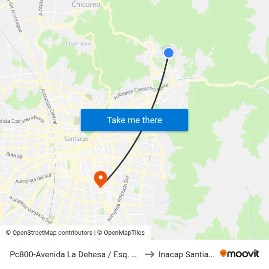 Pc800-Avenida La Dehesa / Esq. La Quebrada to Inacap Santiago Sur map