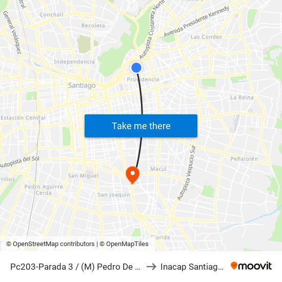 Pc203-Parada 3 / (M) Pedro De Valdivia to Inacap Santiago Sur map