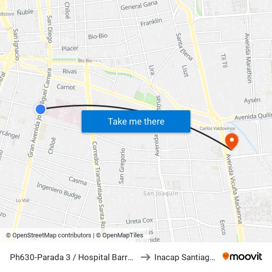 Ph630-Parada 3 / Hospital Barros Luco to Inacap Santiago Sur map