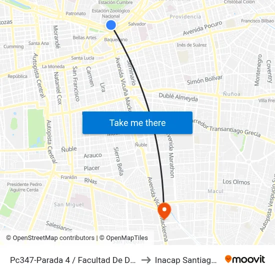 Pc347-Parada 4 / Facultad De Derecho to Inacap Santiago Sur map