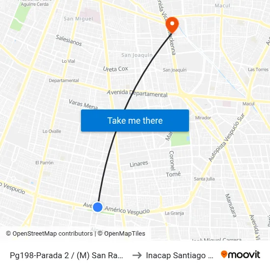 Pg198-Parada 2 / (M) San Ramón to Inacap Santiago Sur map