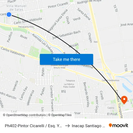 Ph402-Pintor Cicarelli / Esq. Yalta to Inacap Santiago Sur map