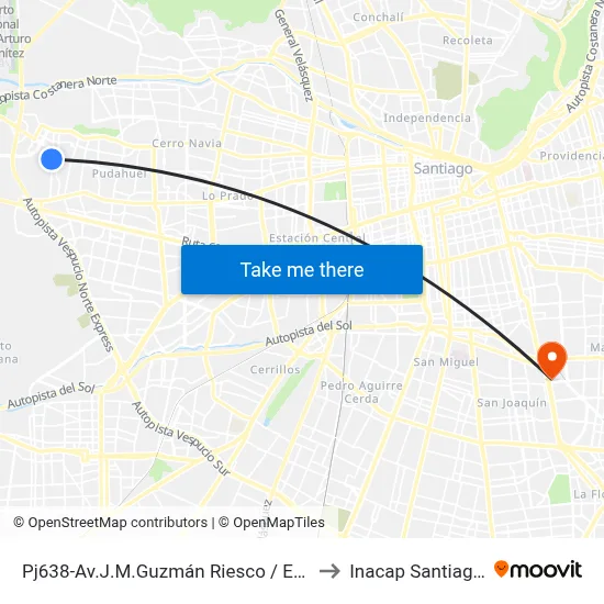 Pj638-Av.J.M.Guzmán Riesco / Esq. Iorana to Inacap Santiago Sur map