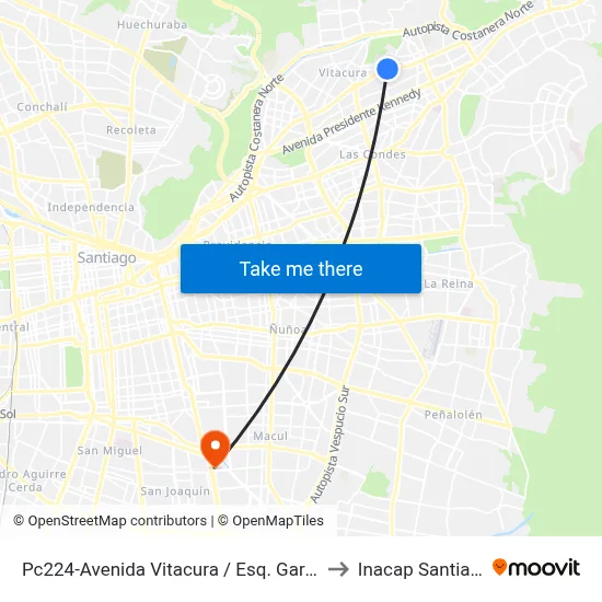Pc224-Avenida Vitacura / Esq. García De Torres to Inacap Santiago Sur map