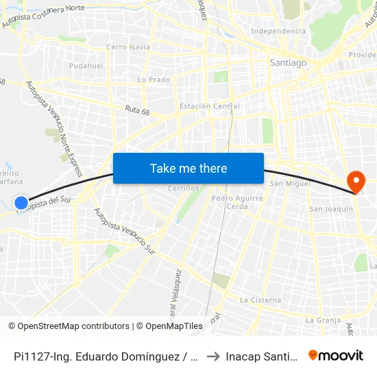 Pi1127-Ing. Eduardo Domínguez / Esq. Llanquilef to Inacap Santiago Sur map