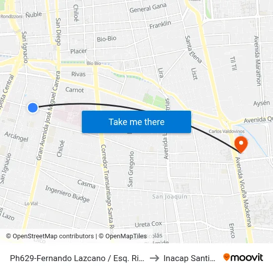 Ph629-Fernando Lazcano / Esq. Ricardo Morales to Inacap Santiago Sur map