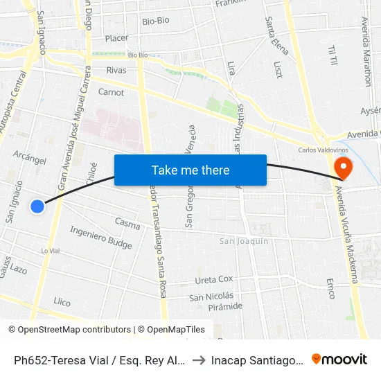 Ph652-Teresa Vial / Esq. Rey Alberto to Inacap Santiago Sur map