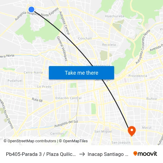 Pb405-Parada 3 / Plaza Quilicura to Inacap Santiago Sur map