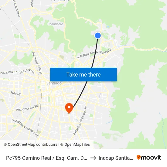 Pc795-Camino Real / Esq. Cam. Del Misionero to Inacap Santiago Sur map