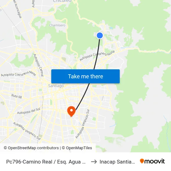 Pc796-Camino Real / Esq. Agua Del Carrizal to Inacap Santiago Sur map