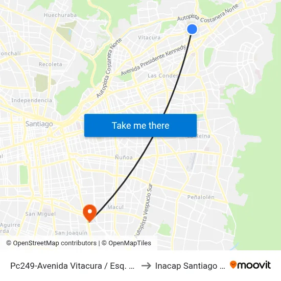 Pc249-Avenida Vitacura / Esq. Virgo to Inacap Santiago Sur map