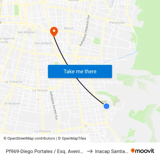 Pf969-Diego Portales / Esq. Avenida Las Torres to Inacap Santiago Sur map