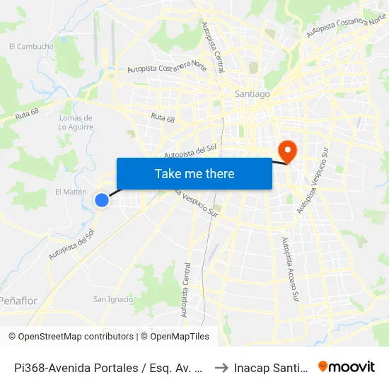 Pi368-Avenida Portales / Esq. Av. El Conquistador to Inacap Santiago Sur map