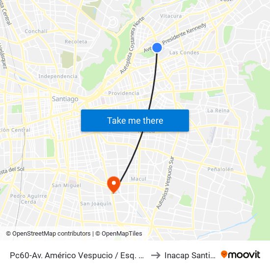 Pc60-Av. Américo Vespucio / Esq. Av. Pdte. Kennedy to Inacap Santiago Sur map