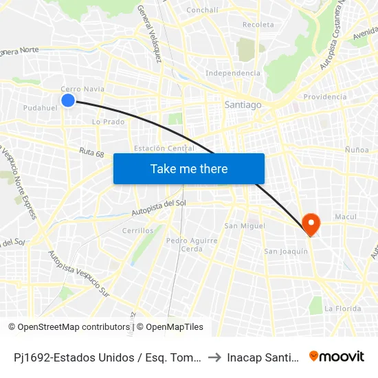 Pj1692-Estados Unidos / Esq. Tomás Alba Edison to Inacap Santiago Sur map