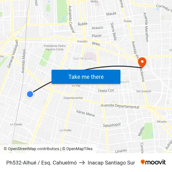 Ph532-Alhué / Esq. Cahuelmó to Inacap Santiago Sur map