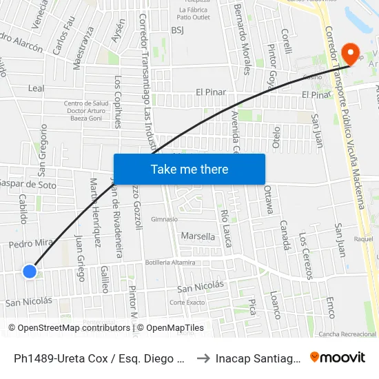 Ph1489-Ureta Cox / Esq. Diego De Meza to Inacap Santiago Sur map