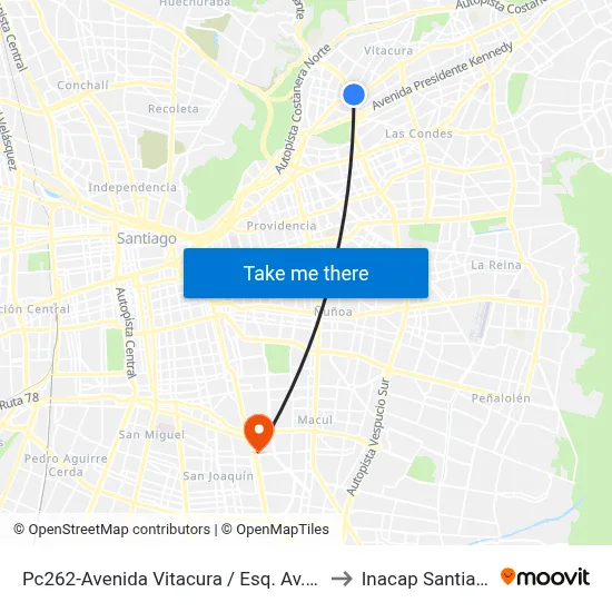 Pc262-Avenida Vitacura / Esq. Av. A. Vespucio to Inacap Santiago Sur map