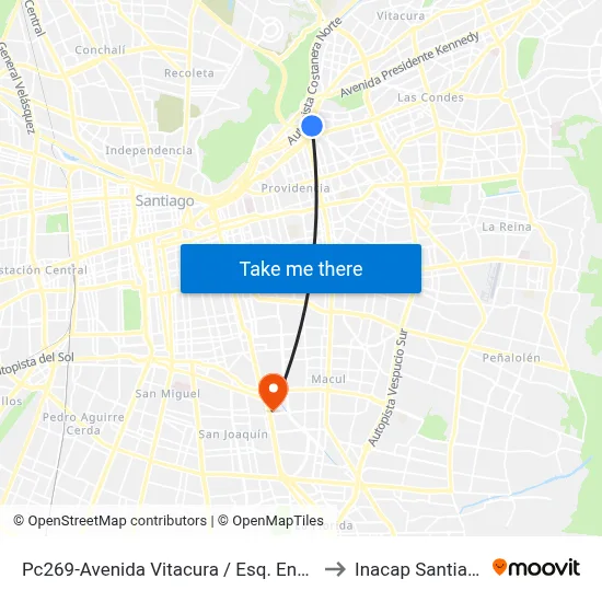 Pc269-Avenida Vitacura / Esq. Encomenderos to Inacap Santiago Sur map