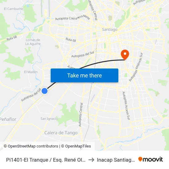 Pi1401-El Tranque / Esq. René Olivares B. to Inacap Santiago Sur map